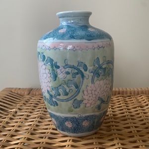 Vase- Decor Piece- Floral Pink Teal Light Green Lusterware 5.5” tall